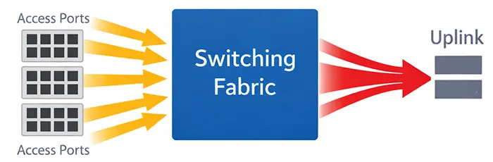 Switching fabric architecture diagram showing internal bandwidth limitation