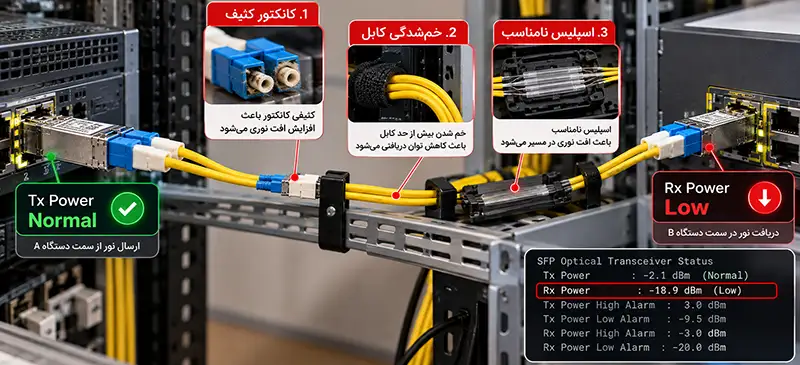دلایل Rx Power ماژول SFP پایین